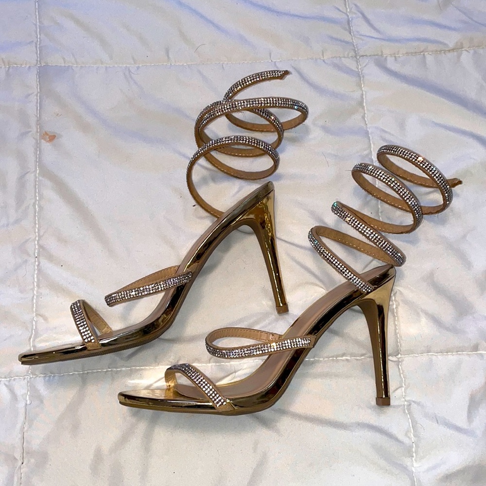 Gold rhinestone heels